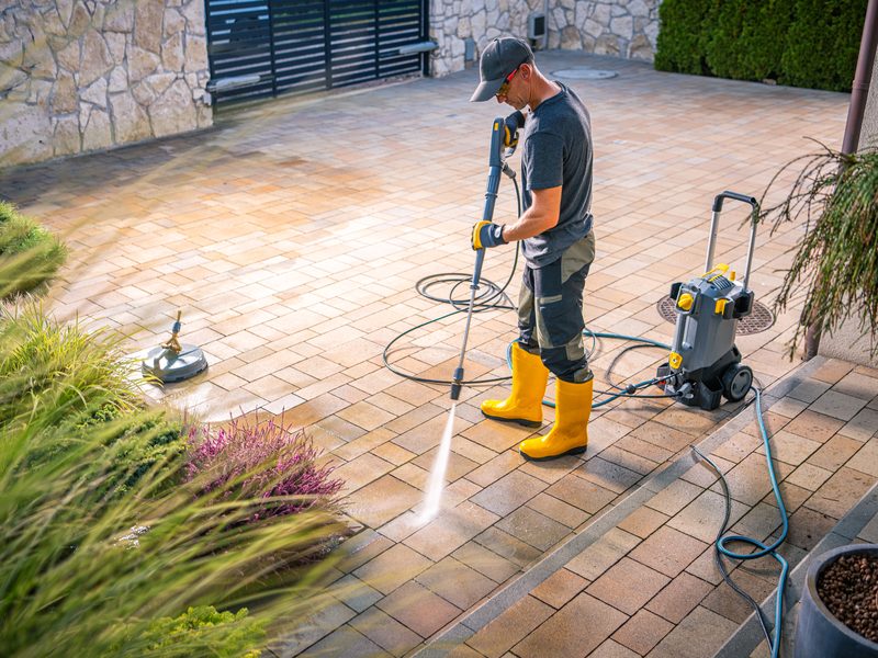 Terrassenreinigung mit Hochdruck und Flächenreiniger
